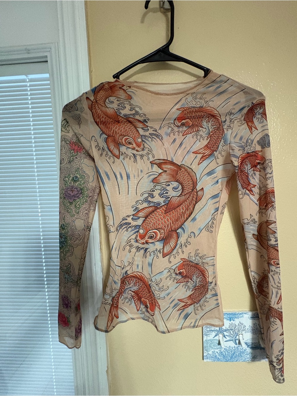 Beige Koi-Print Long Sleeve Tee